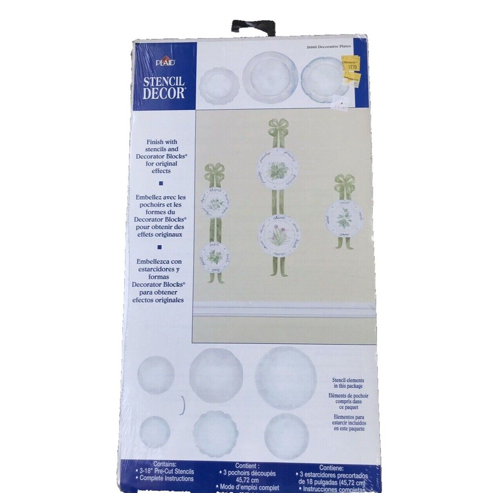 VTG New Old Stock Plaid Stencil Decor Sealed Decorative Plates 26860 Pre-cut